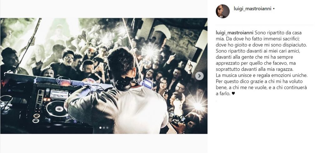 Luigi Mastroianni messaggio su Instagram